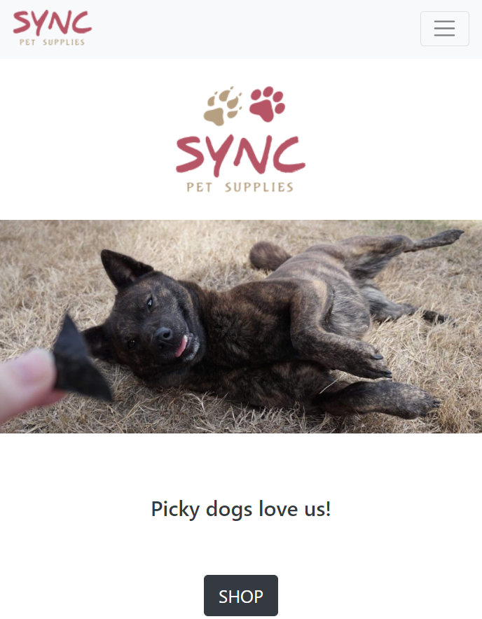 Sync Pet Supply homepage mobile view